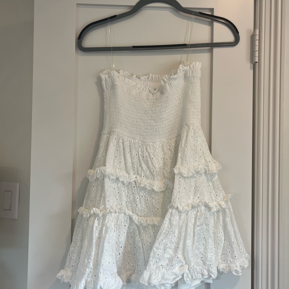 White Ruffle Eyelet Tiered Mini dress